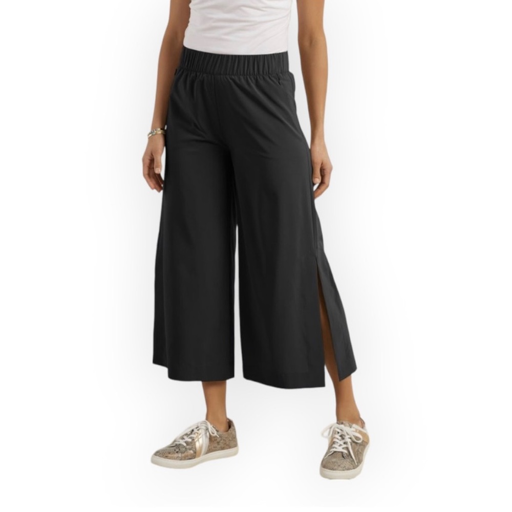 Soft Surroundings wide leg elastic waist band split hem high waist pants Large